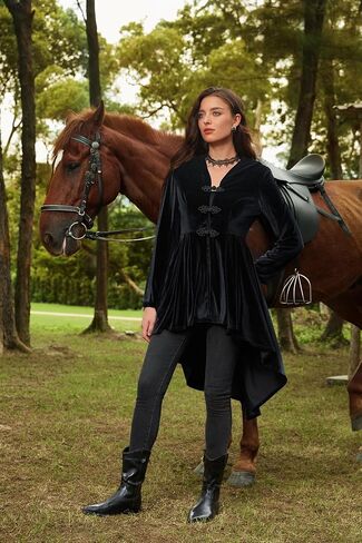 Scarlet Darkness Long Jackets for Women Velvet Renaissance Victorian Medieval Hooded Coat in Saudi Arabia
