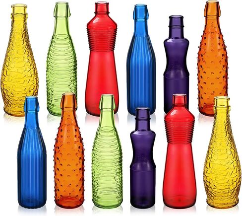 Zhehao 12 Pcs Decorative Colored Glass Bottles 6 Shapes Colorful Garden Wine Bottles Empty Glass Bottle for Tree Garden Yard Outdoor Decorations Home Decor, 6 Colors in Saudi Arabia