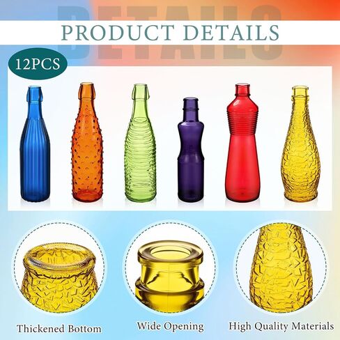 Zhehao 12 Pcs Decorative Colored Glass Bottles 6 Shapes Colorful Garden Wine Bottles Empty Glass Bottle for Tree Garden Yard Outdoor Decorations Home Decor, 6 Colors in Saudi Arabia