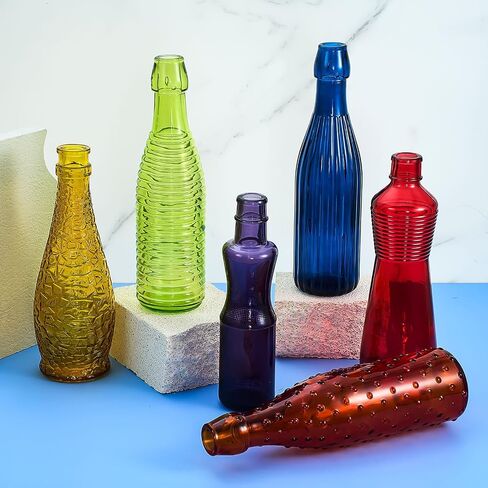 Zhehao 12 Pcs Decorative Colored Glass Bottles 6 Shapes Colorful Garden Wine Bottles Empty Glass Bottle for Tree Garden Yard Outdoor Decorations Home Decor, 6 Colors in Saudi Arabia