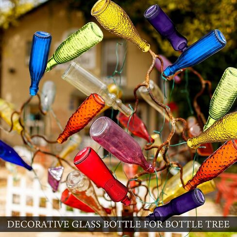 Zhehao 12 Pcs Decorative Colored Glass Bottles 6 Shapes Colorful Garden Wine Bottles Empty Glass Bottle for Tree Garden Yard Outdoor Decorations Home Decor, 6 Colors in Saudi Arabia
