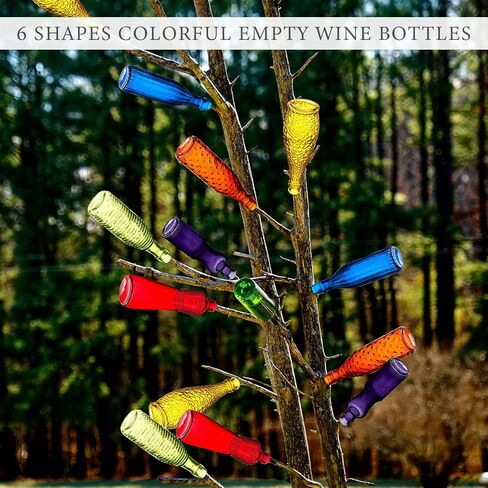 Zhehao 12 Pcs Decorative Colored Glass Bottles 6 Shapes Colorful Garden Wine Bottles Empty Glass Bottle for Tree Garden Yard Outdoor Decorations Home Decor, 6 Colors in Saudi Arabia