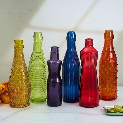 Zhehao 12 Pcs Decorative Colored Glass Bottles 6 Shapes Colorful Garden Wine Bottles Empty Glass Bottle for Tree Garden Yard Outdoor Decorations Home Decor, 6 Colors in Saudi Arabia