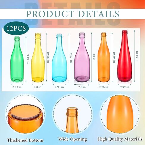 Zhehao 12 Pcs Decorative Colored Glass Bottles 6 Shapes Colorful Garden Wine Bottles Empty Glass Bottle for Tree Garden Yard Outdoor Decorations Home Decor, 6 Colors in Saudi Arabia