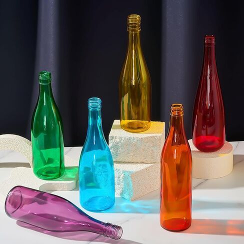 Zhehao 12 Pcs Decorative Colored Glass Bottles 6 Shapes Colorful Garden Wine Bottles Empty Glass Bottle for Tree Garden Yard Outdoor Decorations Home Decor, 6 Colors in Saudi Arabia
