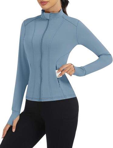 Loovoo Women's Workout Jacket Lightweight Zip Up Athletic Jackets Cropped Slim Fit Running Yoga Tops with Pockets in Kuwait