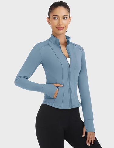Loovoo Women's Workout Jacket Lightweight Zip Up Athletic Jackets Cropped Slim Fit Running Yoga Tops with Pockets in Kuwait