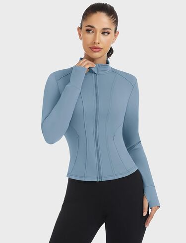 Loovoo Women's Workout Jacket Lightweight Zip Up Athletic Jackets Cropped Slim Fit Running Yoga Tops with Pockets in Kuwait