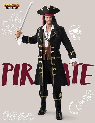 Spooktacular Creations Halloween Men Pirate Captain Costume, Deluxe Sea Captain Outfit Pirate Shirt Suit for Themed Parties in Saudi Arabia