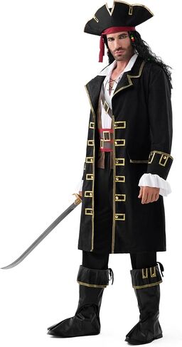 Spooktacular Creations Halloween Men Pirate Captain Costume, Deluxe Sea Captain Outfit Pirate Shirt Suit for Themed Parties in Saudi Arabia
