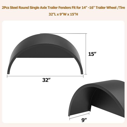 2 Pack Single Axle Trailer Fenders，Fits for 14"to 16" Wheels，32" x 9" x 15" Trailer Fenders with Fender Backs，for Car Hauler Cargo Utility Trailer Landscape Trailer,Grey in Saudi Arabia