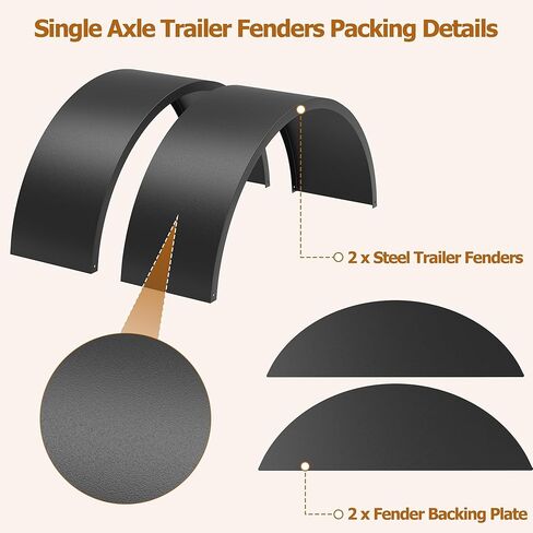 2 Pack Single Axle Trailer Fenders，Fits for 14"to 16" Wheels，32" x 9" x 15" Trailer Fenders with Fender Backs，for Car Hauler Cargo Utility Trailer Landscape Trailer,Grey in Saudi Arabia