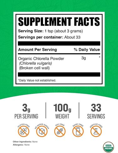 plksupplements.com مسحوق شلوريلا العضوي - جدار الخلية المكسورة ، مسحوق الأطعمة الخضراء الخضراء ، ملحق شلوريلا - خالي من الغلوتين ، 3G لكل وجبة ، 250 جرام (8.8 أوقية) (حزمة 1) in Saudi Arabia