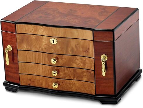 الصلبة Bubinga Elm Burl inlay 3 Rawer Swing Sides Jewelry Box in Saudi Arabia