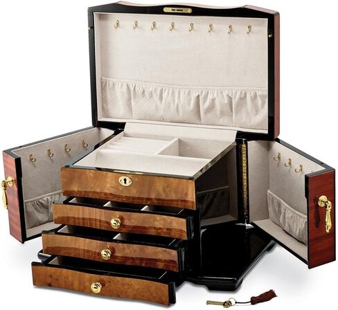 الصلبة Bubinga Elm Burl inlay 3 Rawer Swing Sides Jewelry Box in Saudi Arabia
