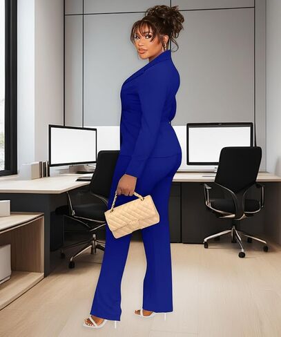 knowfashionStyle Womens Suits 2 قطعة مجموعة الأعمال السراويل السترة الصدر مجموعات عارضات الأكمام الطويلة بدلة العمل الرسمية مع الجيب in Kuwait