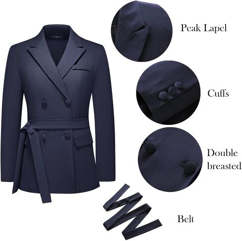 Lamgool Women Double Breasted Suit with Belt Business Casual 2 Pcs Blazer Jacket with Pants Set in Saudi Arabia