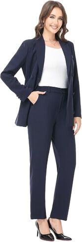 Lamgool Women Double Breasted Suit with Belt Business Casual 2 Pcs Blazer Jacket with Pants Set in Saudi Arabia