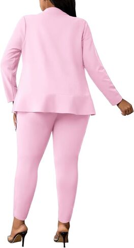Aro Lora Womens Plus Size 2 Piece Outfits Pantsuits Long Sleeve Ruffle Irregular Hem Open Front Blazer Pant Set in Saudi Arabia