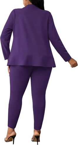 Aro Lora Womens Plus Size 2 Piece Outfits Pantsuits Long Sleeve Ruffle Irregular Hem Open Front Blazer Pant Set in Saudi Arabia