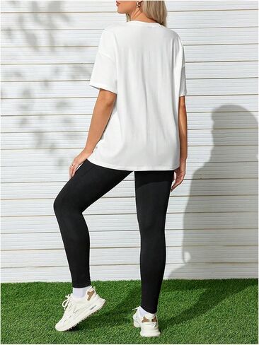 MakeMeChic Women's Maternity 2 Piece Outfits Sport Letter Graphic Tee and Adjustable Elastic Waist Legging in Saudi Arabia