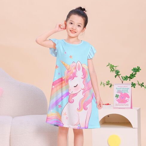 ICOSY Girls Nightgowns Toddler Girls Pajamas Flutter Sleeve Princess Nightgown Clothes for Girl Casual Dress in Saudi Arabia