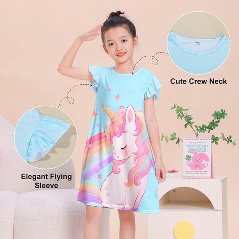 ICOSY Girls Nightgowns Toddler Girls Pajamas Flutter Sleeve Princess Nightgown Clothes for Girl Casual Dress in Saudi Arabia