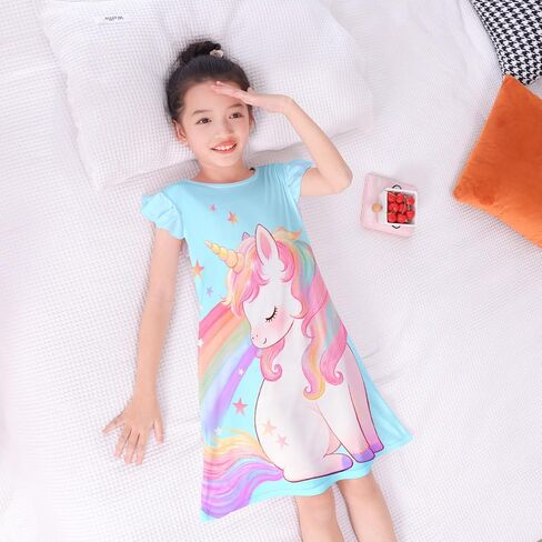 ICOSY Girls Nightgowns Toddler Girls Pajamas Flutter Sleeve Princess Nightgown Clothes for Girl Casual Dress in Saudi Arabia