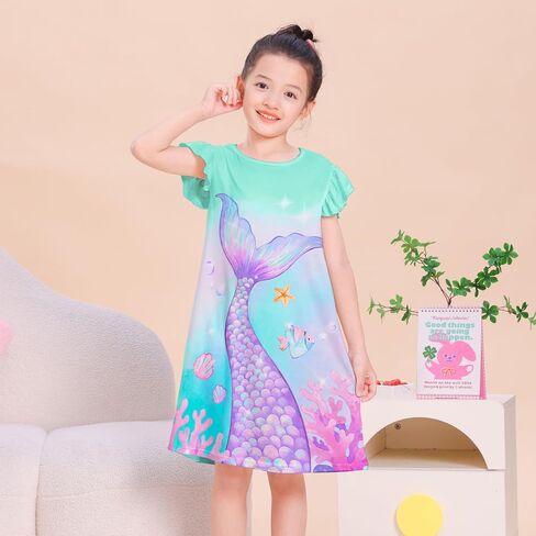 ICOSY Girls Nightgowns Toddler Girls Pajamas Flutter Sleeve Princess Nightgown Clothes for Girl Casual Dress in Saudi Arabia
