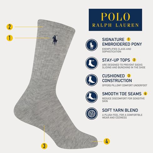 POLO RALPH LAUREN boys Athletic Performance Crew Socks - 6 Pair Pack - Soft Cushioned Comfort in Saudi Arabia