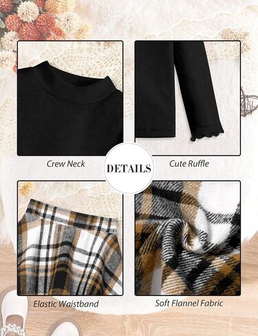 Little Girls Clothes 2Pcs Long Sleeve Solid Knit Shirts and Plaid Skirt Leggings Pants Set Fall Winter Outfit 3-7Y in Kuwait
