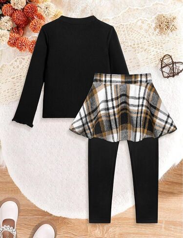 Little Girls Clothes 2Pcs Long Sleeve Solid Knit Shirts and Plaid Skirt Leggings Pants Set Fall Winter Outfit 3-7Y in Kuwait