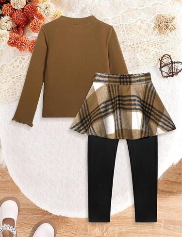 Little Girls Clothes 2Pcs Long Sleeve Solid Knit Shirts and Plaid Skirt Leggings Pants Set Fall Winter Outfit 3-7Y in Kuwait