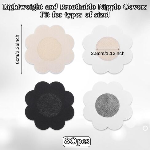 80 Pcs Nipple Covers for Women, Disposable Breast Pasties, Self-adhesive Invisible Nipple Stickers, Invisible Beige Black Breast Covers, Petal Breast Covers in Saudi Arabia