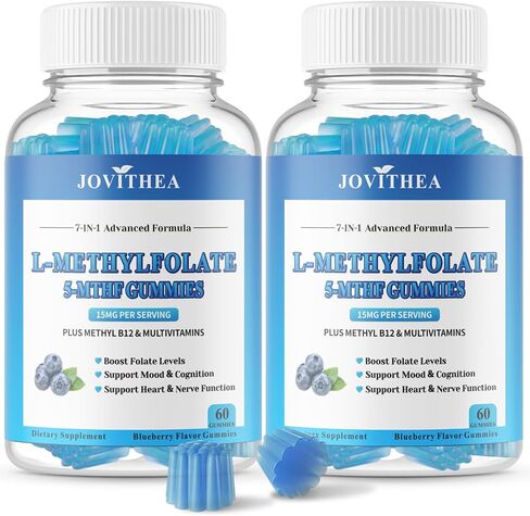 L-methylfolate 15mg gummies مع الميثيل B12 ، حمض الفوليك 5-MTHF ملحق للمزاج ، صحة الدماغ ، الإدراك والمناعة ، خالية من السكر ، نباتي ، غير المعدلة وراثيا ، 60 العد in Kuwait
