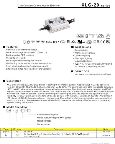 Power Supply XLG-20 XLG-20-H-B XLG-20-L-B XLG-20-M-B XLG-20-H XLG-20-L XLG-20-M 21W Constant Current Mode Driver(XLG-20-H-B) in Kuwait