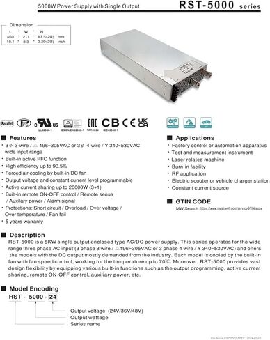 RST-5000-48 RST-5000 48V 105A 5000W امدادات الطاقة مع إخراج واحد in Kuwait