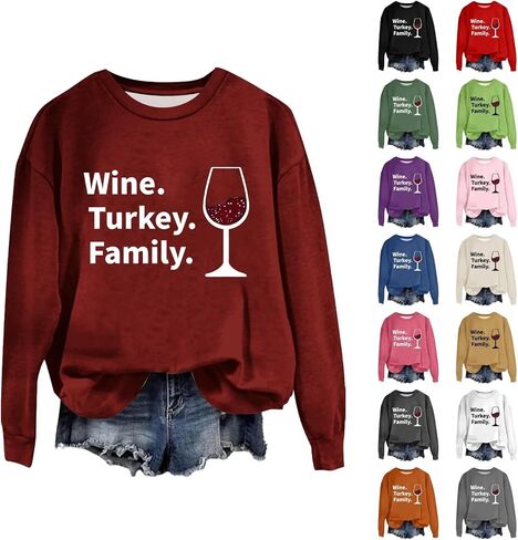 WTF Wine Turkey Family عيد الشكر عائلة مضحكة للنساء للنساء بالإضافة in Kuwait
