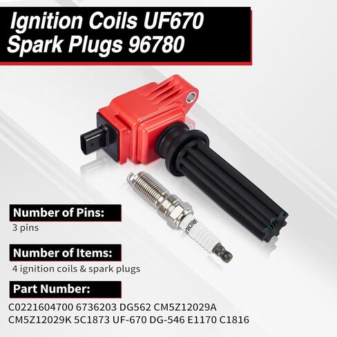 4 عبوات من ملف الإشعال UF670 من CarBole وشمعات الإشعال LT6RAI-9، متوافقة مع Ford Edge Escape Explorer، Jaguar XE XF، Land Rover Evoque، Lincoln MKT MKC MKZ، استبدال # C1816، C1816-4،48770، GN10621 in Kuwait