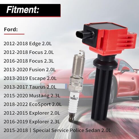 4 عبوات من ملف الإشعال UF670 من CarBole وشمعات الإشعال LT6RAI-9، متوافقة مع Ford Edge Escape Explorer، Jaguar XE XF، Land Rover Evoque، Lincoln MKT MKC MKZ، استبدال # C1816، C1816-4،48770، GN10621 in Kuwait