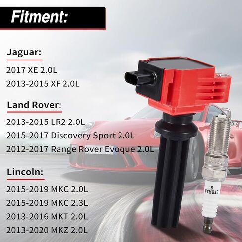 4 عبوات من ملف الإشعال UF670 من CarBole وشمعات الإشعال LT6RAI-9، متوافقة مع Ford Edge Escape Explorer، Jaguar XE XF، Land Rover Evoque، Lincoln MKT MKC MKZ، استبدال # C1816، C1816-4،48770، GN10621 in Kuwait