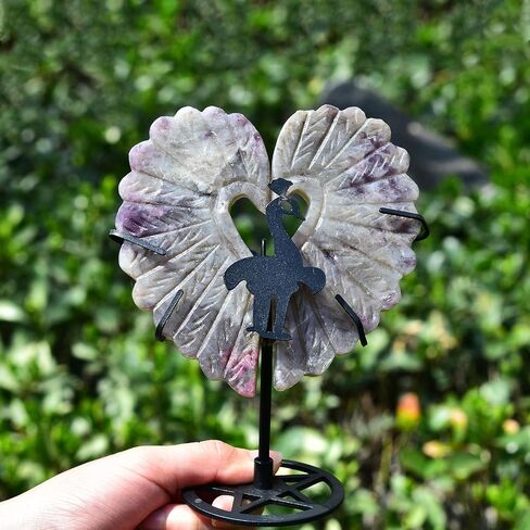JIC Gem Extra Large Plum Blossom Tourmaline Heart Crystals Stones Healing Crystal Heart Stones Ornament Carved Angel Wing with Display Stand Home Decor Reiki Healing（1 Pair,15-16cm in Saudi Arabia