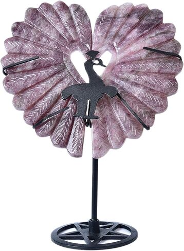 JIC GEM EXTRA BLUM BLOSSOM TOURMALINE HEART CRYSTALS Stones شفاء من أحجار القلب الكريستالية زخرفة ملاك منحوتة مع عرض ديكور المنزل ريكي شفاء （1 زوج ، 15-16 سم in Saudi Arabia