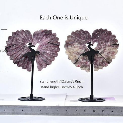 JIC GEM EXTRA BLUM BLOSSOM TOURMALINE HEART CRYSTALS Stones شفاء من أحجار القلب الكريستالية زخرفة ملاك منحوتة مع عرض ديكور المنزل ريكي شفاء （1 زوج ، 15-16 سم in Saudi Arabia
