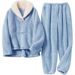 Kissonic Girls Fuzzy Pants Set Lapel Collar Pullover Fluffy Sweatshirt Fleece Pants Sweatsuit 2 Piece Outfits in Saudi Arabia