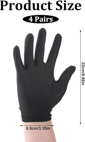 4 Pairs Black Gloves Men, Nylon Formal Tuxedo Glove, Uniform Gloves, Marching Band Honor Guard Parade Glove for Men, Women, Formal, Cosplay, Halloween Costumes, Color Guard, Party in Kuwait