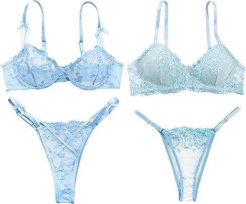 Lilosy Leaf Floral Motioned Mesh Pracelorette Women Underwire Uped Up Lingerie مجموعة 4 قطع in Saudi Arabia