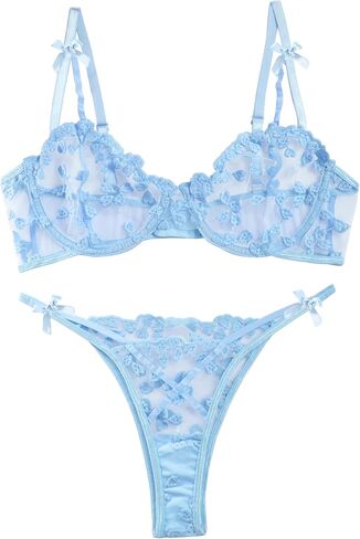 Lilosy Leaf Floral Motioned Mesh Pracelorette Women Underwire Uped Up Lingerie مجموعة 4 قطع in Saudi Arabia