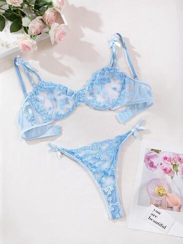 Lilosy Leaf Floral Motioned Mesh Pracelorette Women Underwire Uped Up Lingerie مجموعة 4 قطع in Saudi Arabia