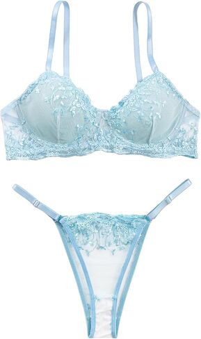 Lilosy Leaf Floral Motioned Mesh Pracelorette Women Underwire Uped Up Lingerie مجموعة 4 قطع in Saudi Arabia